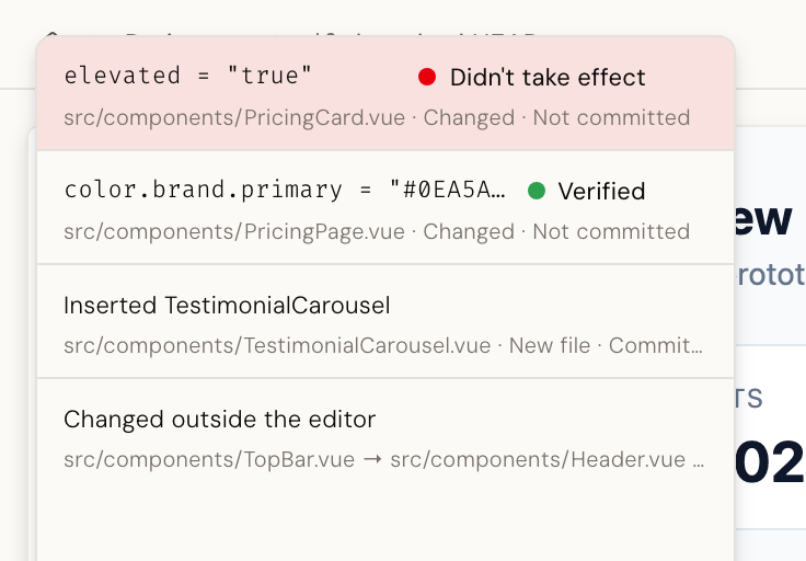 The Activity panel listing several edits, each with its own Undo action