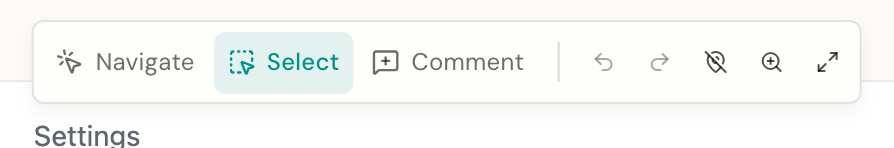 The tool picker in the toolbar, showing Navigate, Select, and Comment